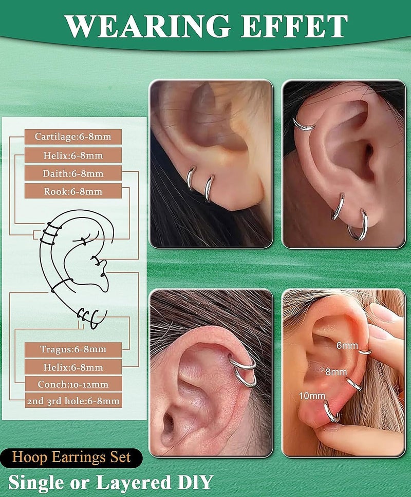 AMASIS Hypoallergenic Surgical Steel Earrings Sets for Sensitive Ears Lightweight Small Huggie Hoop Earrings 20G Stainless Steel Opal Ball Pearl CZ Flat Back Earrings for Women Men Trendy Cartilage Earrings Hoop Stud - Image 5